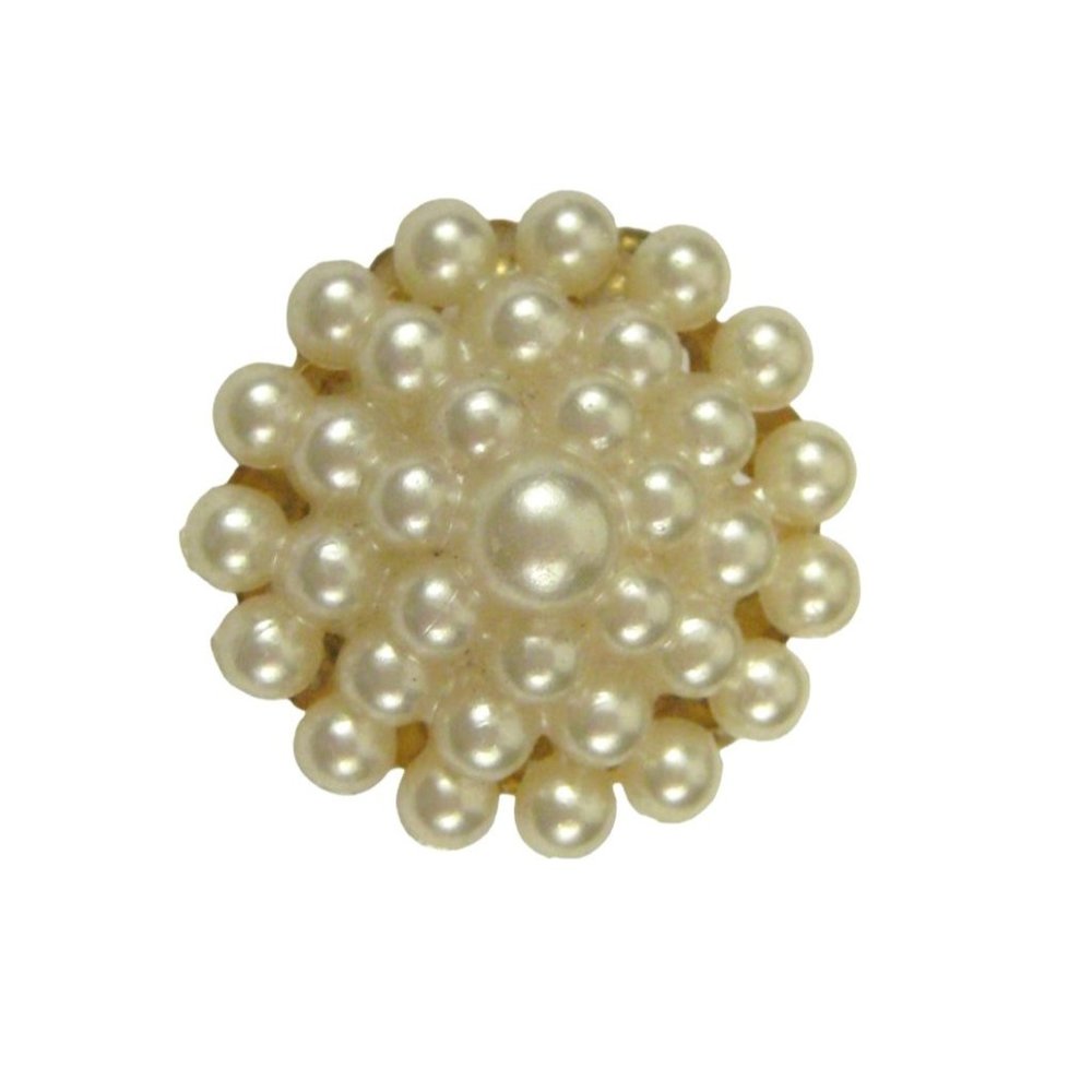 Imitation Pearl Plastic Brooch .9 inch Pin Jewelry Goldtone White C Clasp